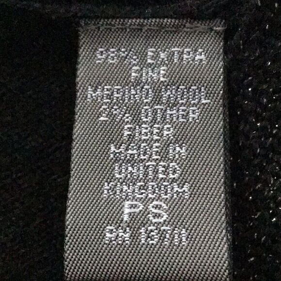 Kate Hill Black Merino Wool V neck Sweater with Metallic Chain Braid Trim - Picture 10 of 10